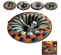 3D Halloween Rugs,Soft Durable Skeleton Vortex Optical Illusion Round Mat | Non-Slip Bottom,Quilted Round Design,3d Depth Effect,Ideal For Living Room,Dorm,Haunted House & Halloween Parties