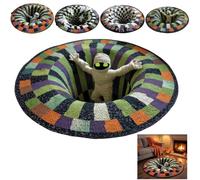 3D Halloween Rugs,Soft Durable Skeleton Vortex Optical Illusion Round Mat | Non-Slip Bottom,Quilted Round Design,3d Depth Effect,Ideal For Living Room,Dorm,Haunted House & Halloween Parties