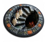 3D Haunted Staircase Halloween Rug, Round Optical Illusion Floor Mat (A,40×40 cm)