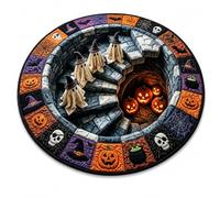 3D Haunted Staircase Halloween Rug, Round Optical Illusion Floor Mat (B,60×60 cm)