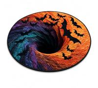 3D Haunted Staircase Halloween Rug, Round Optical Illusion Floor Mat (C,120×120 cm)
