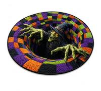 3D Haunted Staircase Halloween Rug, Round Optical Illusion Floor Mat (EF,90×90 cm)