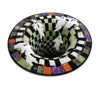 3D Haunted Staircase Halloween Rug, Round Optical Illusion Floor Mat (G,60×60 cm)