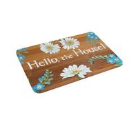 3D Hello The House Chamomile Daisies Strawberry Flowers on Wood Painting Anti-Slip Floor Mat Home Living Room Footpad Mats-40x60cm