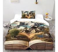 3D Histoire Montagne Parure De Lit Adulte 2 Pcs Décoration De Chambre À Coucher avec 1 Taies d'oreiller avec Fermeture Éclair Single(135x200cm)