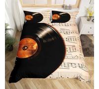 3D Housse de Couette 140x200 Disque Vinyle 3 Pièces Parure de lit 1 Personne Respirant Microfibre Country Vintage Fermeture Éclai Doux avec 2 Taie d'oreiller 65x65 h-4417