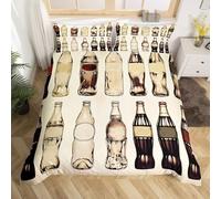 3D Housse de Couette 160x200 Cola Rétro 3 Pièces Parure de lit 1 Personne Respirant Microfibre Boisson Dessinée Fermeture Éclai Doux avec 2 Taie d'oreiller 65x65 950-I