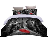 3D Housse de Couette 160x200 Petit Parapluie Rouge 3 Pièces Parure de lit 1 Personne Respirant Microfibre Rue Fermeture Éclai Doux avec 2 Taie d'oreiller 65x65 3248-J