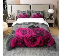 3D Housse de Couette 160x200 Roses 3 Pièces Parure de lit 1 Personne Respirant Microfibre Campagne Rétro Fermeture Éclai Doux avec 2 Taie d'oreiller 65x65 986-I