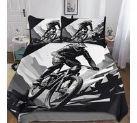 3D Housse de Couette 200x200 Silhouette de VTT 3 Pièces Parure de lit 2 Personnes Respirant Microfibre Sports Extrêmes Fermeture Éclai Doux avec 2 Taie d'oreiller 65x65 h-3693