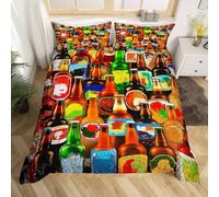 3D Housse de Couette 220x240 Cola Rétro 3 Pièces Parure de lit 2 Personnes Respirant Microfibre Boisson Dessinée Fermeture Éclai Doux avec 2 Taie d'oreiller 65x65 850-I