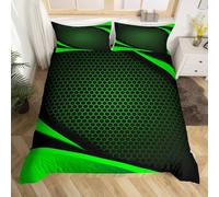 3D Housse de Couette 240x260 Motifs Nid d'abeille 3 Pièces Parure de lit 2 Personnes Respirant Microfibre Géométrie Verte Fermeture Éclai Doux avec 2 Taie d'oreiller 65x65 h-989