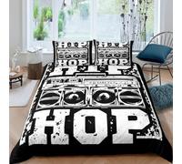 3D Housse de Couette 240x260 Radio Rétro 3 Pièces Parure de lit 2 Personnes Respirant Microfibre Style Hip-Hop Fermeture Éclai Doux avec 2 Taie d'oreiller 65x65 845-I
