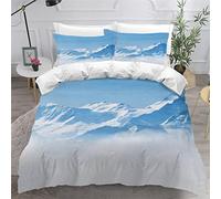 3D Housse de Couette Alpes 220x240 Adulte 2Personnes Fermeture Éclair Microfibre Ultra Doux Respirante Montagnes Hiver Paysage Parure de Lit ado Fille Garcon 2 Taies d'oreiller 50x75