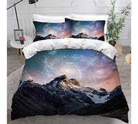 3D Housse de Couette Ciel étoilé 140x200 Enfant 1Personnes Fermeture Éclair Microfibre Ultra Doux Respirante Nébuleuse Univers Paysage Parure de Lit ado Fille Garcon 2 Taies d'oreiller 50x75