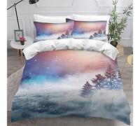 3D Housse de Couette Ciel étoilé 220x240 Adulte 2Personnes Fermeture Éclair Microfibre Ultra Doux Respirante Hiver Paysage Neige Forêt Parure de Lit ado Fille Garcon 2 Taies d'oreiller 50x75