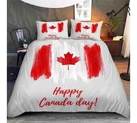 3D Housse de Couette Drapeau Canadien 220x240 Adulte 2Personnes Fermeture Éclair Microfibre Ultra Doux Respirante Blanc Rouge Gris Parure de Lit ado Fille Garcon 2 Taies d'oreiller 50x75