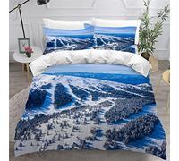3D Housse de Couette Montagne Enneigée 140x200 Enfant 1Personnes Fermeture Éclair Microfibre Ultra Doux Respirante Hiver Paysage Ski Parure de Lit ado Fille Garcon 2 Taies d'oreiller 50x75