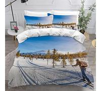 3D Housse de Couette Montagne Enneigée 140x200 Enfant 1Personnes Fermeture Éclair Microfibre Ultra Doux Respirante Hiver Paysage Ski Parure de Lit ado Fille Garcon 2 Taies d'oreiller 50x75