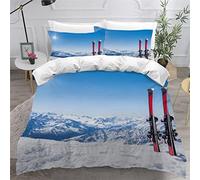 3D Housse de Couette Montagne Enneigée 240x260 Adulte 2Personnes Fermeture Éclair Microfibre Ultra Doux Respirante Hiver Paysage Ski Parure de Lit ado Fille Garcon 2 Taies d'oreiller 50x75