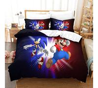 3D Housse De Couette Super Mario Bros Imprimé Motif Parure De Lit avec Housse De Couette Et Taies d'oreiller Fermeture Éclair Doux Microfibre HypoallergéniqueDouble(200x200cm)