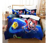 3D Housse De Couette Super Mario Bros Imprimé Motif Parure De Lit avec Housse De Couette Et Taies d'oreiller Fermeture Éclair Doux Microfibre HypoallergéniqueSingle(135x200cm)