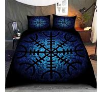 3D Housse de Couette Viking 240x260 Adulte 2Personnes Fermeture Éclair Microfibre Ultra Doux Respirante Boussole Bleu Parure de Lit ado Fille Garcon 2 Taies d'oreiller 50x75