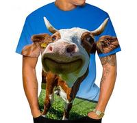 3D Impression Partout Vache Animal Graphique T-Shirts Hommes Femmes Drôle O-Neck Manches Courtes Streetwear Tee Tops, S