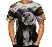 3D Impression Partout Vache Animal Graphique T-Shirts Hommes Femmes Drôle O-Neck Manches Courtes Streetwear Tee Tops, S