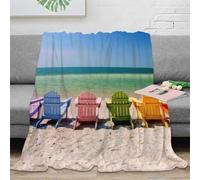3D Imprimé Beach Chairs Jeté de Canapé Microfibre Literie Colorful Seaside Decor Couverture Légère pour Étudiants Gammers Jeunes 40x50inch(100x130cm)