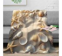 3D Imprimé Beach Shells Couverture de Lit Microfibre Antistatique Natural Coastal Decor Jeté de Canapé Lavable en Machine Inaltérable pour Propriétaires Couples Familles 70×80inch(180x200cm)