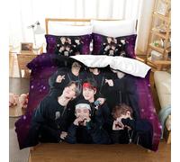 3D, Imprimé BTS Ensemble De Literie Microfibre Super Douce Et Respirante Housse De Couette 3 Pièces Et Taie d'oreiller Single（140x200cm）