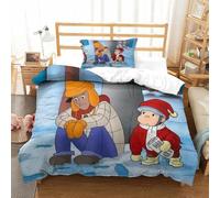 3D, Imprimé Curious George Ensemble De Literie avec Microfibre Super Douce Et Respirante Housse De Couette 3 Pièces avec Taies d'oreiller Single（135x200cm）