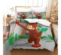 3D, Imprimé Curious George Ensemble De Literie avec Microfibre Super Douce Et Respirante Set De Housse De Couette 3 Pièces avec Taies d'oreiller Single（140x200cm）
