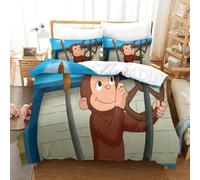 3D, Imprimé Curious George Ensemble De Literie avec Microfibre Super Douce Et Respirante Set De Housse De Couette 3 Pièces Et Taie d'oreiller King（220x240cm）