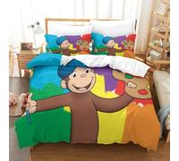 3D, Imprimé Curious George Ensemble De Literie avec Microfibre Super Douce Et Respirante Sets De Housses De Couettes 3 Pièces Et Taie d'oreiller Super King（260x220cm）