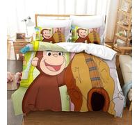 3D, Imprimé Curious George Literie en Microfibre Super Douce Et Respirante Housse De Couette 3 Pièces avec Taies d'oreiller Single（140x200cm）