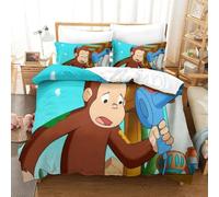 3D, Imprimé Curious George Literie en Microfibre Super Douce Et Respirante Housses De Couettes 3 Pièces avec Taies d'oreiller Double（200x200cm）