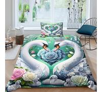 3D, Imprimé Cygne Ensemble De Literie Microfibre Super Douce Et Respirante Housse De Couette 3 Pièces avec Taies d'oreiller Single（135x200cm）