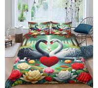 3D, Imprimé Cygne Ensemble De Literie Microfibre Super Douce Et Respirante Housse De Couette 3 Pièces Et Taie d'oreiller Double（200x200cm）