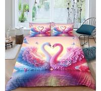 3D, Imprimé Cygne Ensemble De Literie Microfibre Super Douce Et Respirante Set De Housse De Couette 3 Pièces Et Taie d'oreiller King（220x240cm）