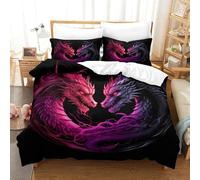 3D, Imprimé Dragon Art-Fantasy Illustration Style Ensemble De Literie Microfibre Super Douce Et Respirante Set De Housse De Couette 3 Pièces avec Taies d'oreiller Single（140x200cm）