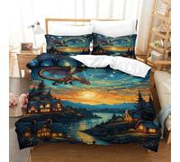 3D, Imprimé Fantasy Dragon Flight-magical Night Sky Style Ensemble De Literie Avec Microfibre Super Douce Et Respirante Set De Housse De Couette 3 Pièces Et Taie D'oreiller Super King（260x220cm）