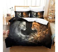 3D, Imprimé Fox Spirit Art-Mythical Animal Illustration Ensemble De Literie Microfibre Super Douce Et Respirante Housse De Couette 3 Pièces avec Taies d'oreiller Double（200x200cm）