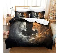 3D, Imprimé Fox Spirit Art-Mythical Animal Illustration Ensemble De Literie Microfibre Super Douce Et Respirante Set De Housse De Couette 3 Pièces Et Taie d'oreiller Super King（260x220cm）