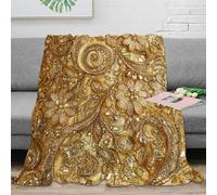 3D Imprimé Golden Embroidery Couverture Polaire Microfibre Chaud Luxury Ornamental Couverture Anti-Bouloche pour Étudiants Salariés Locataires 70×80inch(180x200cm)