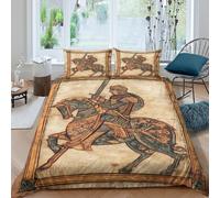 3D Imprimé Illustration de Manuscrit médiéval Super Douce Ensemble De Literie en Microfibre 3 Pièces A Knight on Chevalback Housse De Couette Décoration Double(200x200cm)