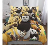 3D, Imprimé Kung_Fu Panda Literie en Microfibre Super Douce Et Respirante Housse De Couette 3 Pièces Et Taie d'oreiller King(220x240cm)