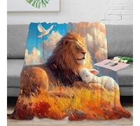 3D Imprimé Lion and Lamb Plaid de Salon Microfibre Moelleux Peaceful Fantastique Art Couverture Polaire Respirante pour Jeunes Gammers Colocataires 70×80inch(180x200cm)