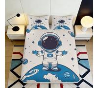 3D Imprimé Motif Astronaute Fitted Sheet Microfibre Poche Profonde Antidérapant Univers Matelas Fitted Cover Chambre Literie pour Ado Adulte 90x200x25cm